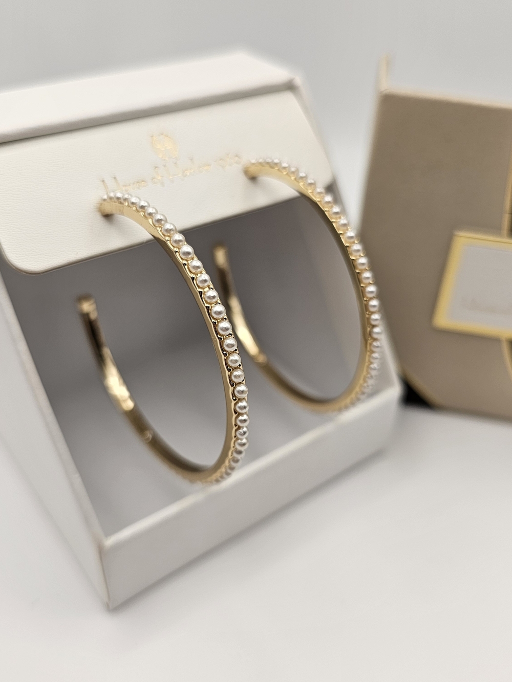 NEW House of Harlow 1960 Gold Tone Hoops Earrings with Pearl Accents 2" Diameter